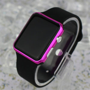 Square Mirror Face Silicone Band Digital Watch Red LED Watches Metal frame WristWatch Sport Clock - florentclothing store 