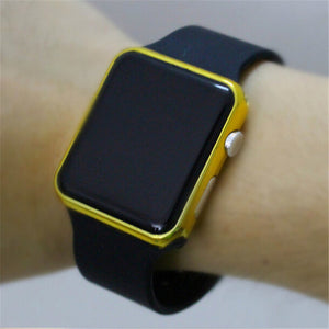 Square Mirror Face Silicone Band Digital Watch Red LED Watches Metal frame WristWatch Sport Clock - florentclothing store 