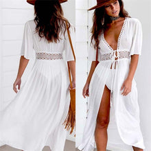 Load image into Gallery viewer, 3XL Plus Size Beach Long Maxi Dress Women Beach Cover Up Tunic Pareo White V Neck Dress - FlorentClothingStore 
