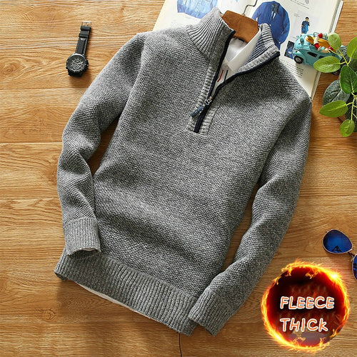 Winter Men's Fleece Thicker Sweater Half Zipper Turtleneck Warm Pullover Quality Male Slim Knitted Wool Sweaters - FlorentClothingStore 