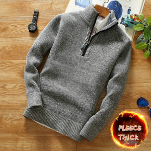 Winter Men&#39;s Fleece Thicker Sweater Half Zipper Turtleneck Warm Pullover Quality Male Slim Knitted Wool Sweaters - FlorentClothingStore 