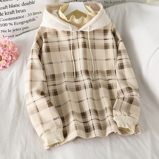 Women Fleece Hoodies Sweatshirt Winter Plaid Pirnted Cotton Hooded Sweatshirt  Loose Oversize Jacket - FlorentClothingStore 