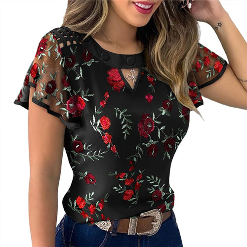 4 Styles Sexy Women Ladies Ruffle Sleeve Tops Pullover Dot Polk Embroidery Floral Print Blouse OL Casual Chiffon - FlorentClothingStore 