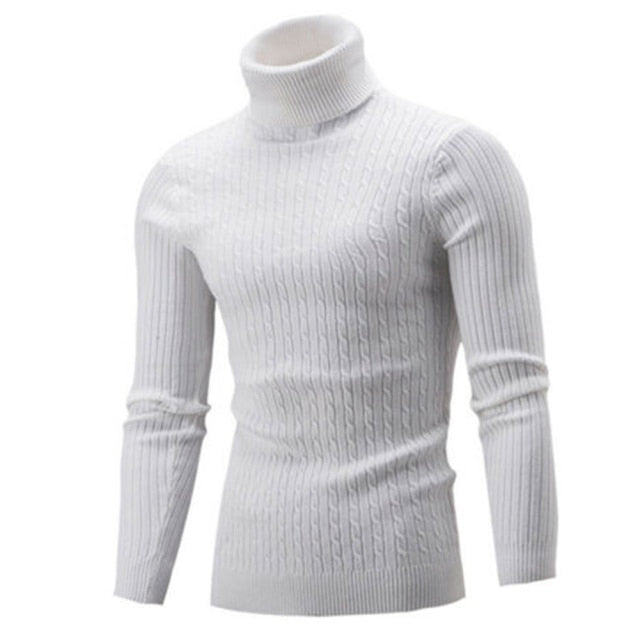 Casual Men Winter Solid Color Turtle Neck Long Sleeve Twist Knitted Slim - FlorentClothingStore 