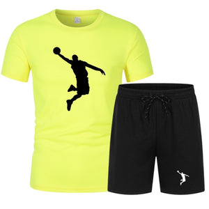 Summer Men's Brand Sportswear Shorts Set Short Sleeve Breathable Grid T-Shirt and Shorts  Basketball Training - FlorentClothingStore 