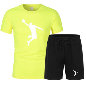 Summer Men's Brand Sportswear Shorts Set Short Sleeve Breathable Grid T-Shirt and Shorts  Basketball Training - FlorentClothingStore 