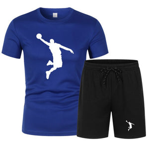 Summer Men's Brand Sportswear Shorts Set Short Sleeve Breathable Grid T-Shirt and Shorts  Basketball Training - FlorentClothingStore 