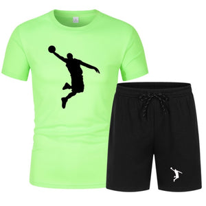 Summer Men's Brand Sportswear Shorts Set Short Sleeve Breathable Grid T-Shirt and Shorts  Basketball Training - FlorentClothingStore 