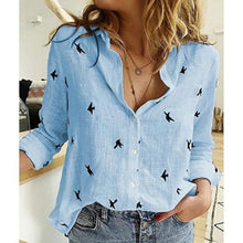 Load image into Gallery viewer, Casual Long Sleeve Birds Print  Shirts Women Oversized Cotton and Linen Blouses and Tops - FlorentClothingStore 
