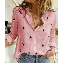 Load image into Gallery viewer, Casual Long Sleeve Birds Print  Shirts Women Oversized Cotton and Linen Blouses and Tops - FlorentClothingStore 
