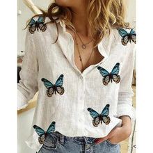 Load image into Gallery viewer, Casual Long Sleeve Birds Print  Shirts Women Oversized Cotton and Linen Blouses and Tops - FlorentClothingStore 
