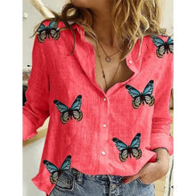 Load image into Gallery viewer, Casual Long Sleeve Birds Print  Shirts Women Oversized Cotton and Linen Blouses and Tops - FlorentClothingStore 
