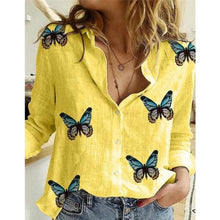 Load image into Gallery viewer, Casual Long Sleeve Birds Print  Shirts Women Oversized Cotton and Linen Blouses and Tops - FlorentClothingStore 
