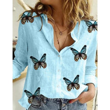 Load image into Gallery viewer, Casual Long Sleeve Birds Print  Shirts Women Oversized Cotton and Linen Blouses and Tops - FlorentClothingStore 
