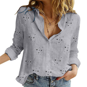 Casual Long Sleeve Birds Print  Shirts Women Oversized Cotton and Linen Blouses and Tops - FlorentClothingStore 