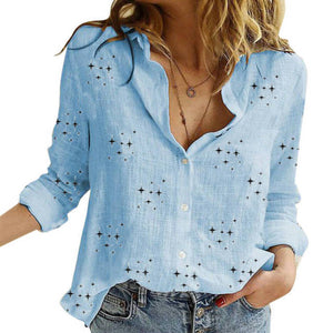 Casual Long Sleeve Birds Print  Shirts Women Oversized Cotton and Linen Blouses and Tops - FlorentClothingStore 