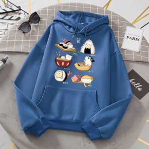 Sushi Cat's Day Harajuku Print Hoodies Womens New Loose Fleece Autumn Fleece Sweatshirt  O-Neck - FlorentClothingStore 