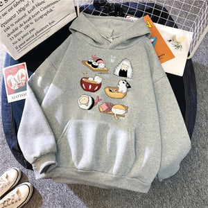 Sushi Cat's Day Harajuku Print Hoodies Womens New Loose Fleece Autumn Fleece Sweatshirt  O-Neck - FlorentClothingStore 