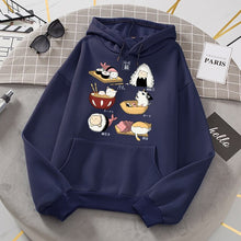 Load image into Gallery viewer, Sushi Cat&#39;s Day Harajuku Print Hoodies Womens New Loose Fleece Autumn Fleece Sweatshirt  O-Neck - FlorentClothingStore 
