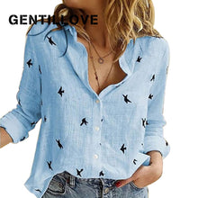 Load image into Gallery viewer, Casual Long Sleeve Birds Print  Shirts Women Oversized Cotton and Linen Blouses and Tops - FlorentClothingStore 
