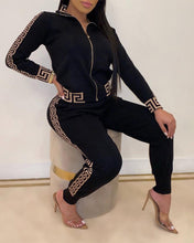 Load image into Gallery viewer, 2021 Tracksuits Women Elegant Two-Pieces Suit Sets  Stylish Plus Size Greek Fret Print Coat &amp; Pant Zip Sets - FlorentClothingStore 
