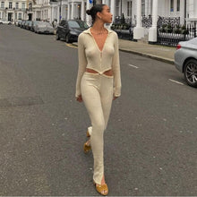 Load image into Gallery viewer, Button Ribbed Knitted Jumpsuit Two Piece Set Fall Winter Clothes Sexy White Long Sleeve Bodycon - FlorentClothingStore 
