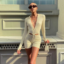 Load image into Gallery viewer, Button Ribbed Knitted Jumpsuit Two Piece Set Fall Winter Clothes Sexy White Long Sleeve Bodycon - FlorentClothingStore 
