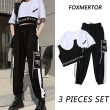 Load image into Gallery viewer, 3 Pieces Set Summer Women Cargo Pants Suit Set Streetwear Outfit Harajuku Short Sleeve 2022 Trousers Crop - FlorentClothingStore 
