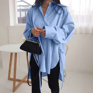 Stylish Solid Shirts Women&#39;s Asymmetrical Blouse 2022 ZANZEA Casual Lace Up Blusas   Oversized Tunic - FlorentClothingStore 