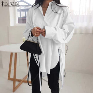 Stylish Solid Shirts Women&#39;s Asymmetrical Blouse 2022 ZANZEA Casual Lace Up Blusas   Oversized Tunic - FlorentClothingStore 