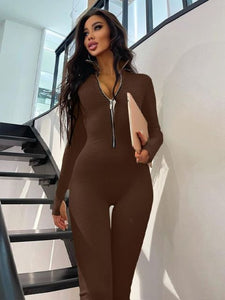 Dulzura 2021 Autumn Winter Women Solid Long Sleeve Zipper Jumpsuit Skinny - FlorentClothingStore 