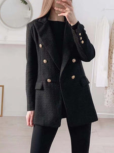 Klkxmyt Blazer Women 2022 New Fashion Metal Double Breasted Woollen Long Sleeve - FlorentClothingStore 